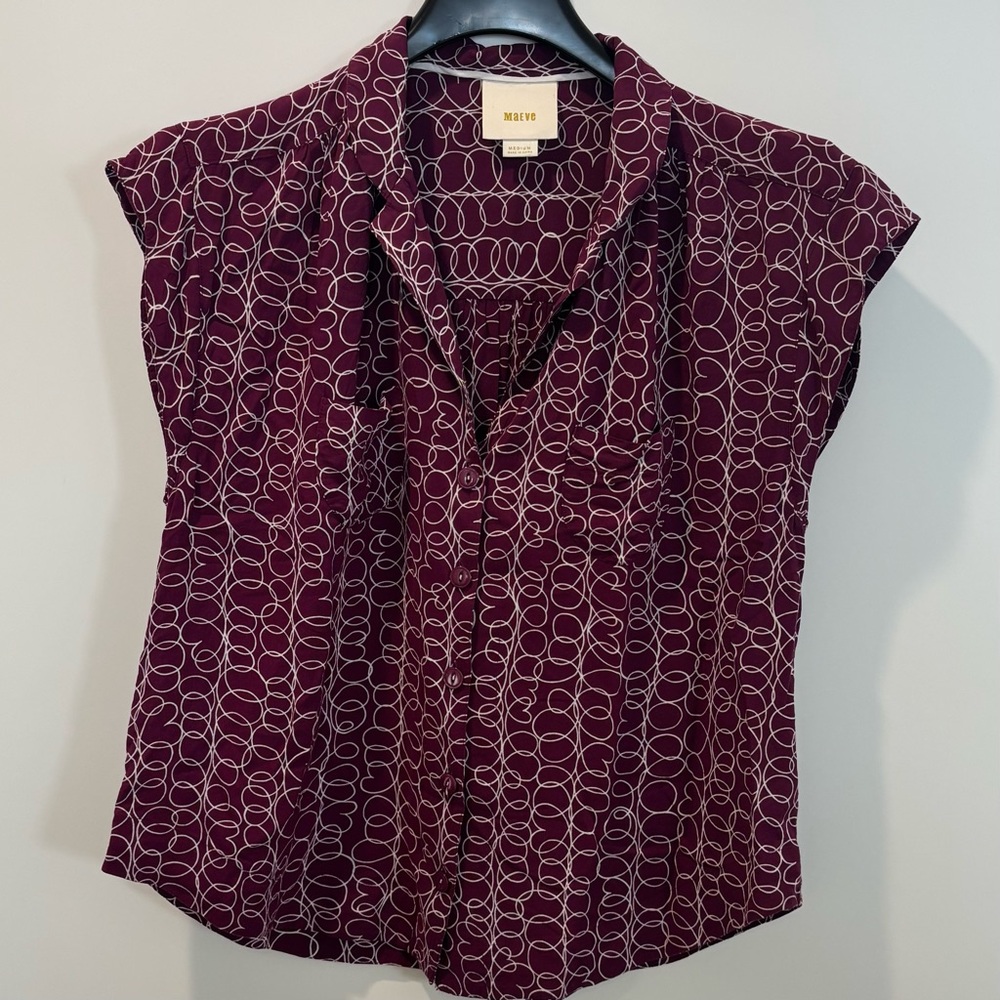 Anthropologie Maeve Plum/Purple Rayon Blouse Medium (Retro/Twee/Indie/Artsy)